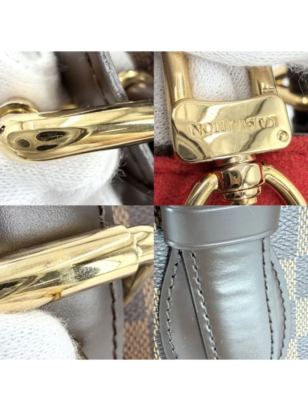 Louis Vuitton Tote Hampstead MM Handbag Shoulder Damier Canvas Brown Gold
